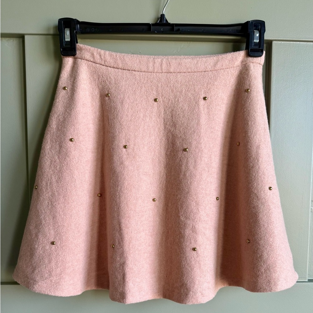 Light Pink Wool Blend Mini Skirt with Gold Studs